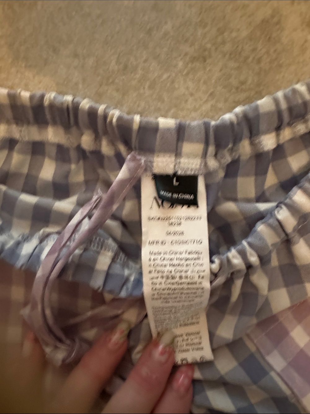 SHEIN Blue & White Gingham Lounge Pants with Pink Patch Pockets - Picture 2 of 5